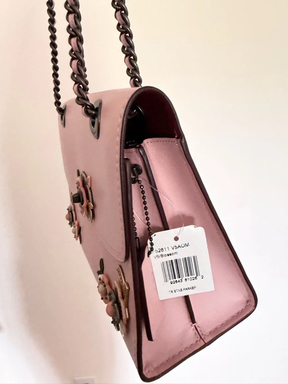 Coach Pink Floral Appliqué Chain Shoulder Bag - Picture 2 of 9
